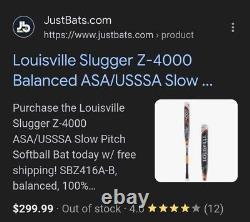 Louisville Slugger Z4000 ASA/USSSA Balanced Slowpitch Softball Bat 26oz