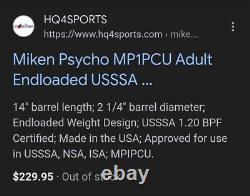 MIKEN PSYCHO Slowpitch Softball Bat MPIPCU USSSA 25oz Super Clean