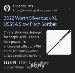 NEW 2022 Worth Silverback XL End Loaded WSB22U USSSA Slowpitch Softball Bat 26oz