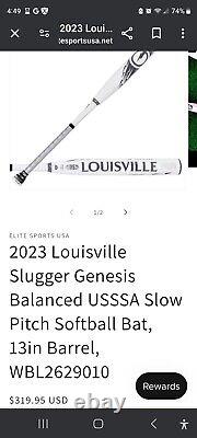 NEW 2023 Louisville Slugger Genesis White Balanced USSSA Softball Bat 34/26